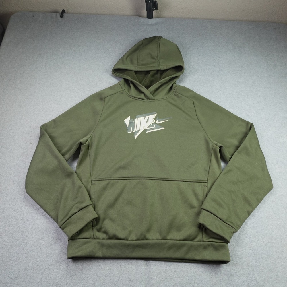 Nike Hoodie Boys XL Green Therma-FIT Pullover Active Graphic Fleece